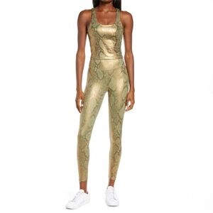 IVL COLLECTIVE oil green and gold snakeskin crop and leggings set gym artsy